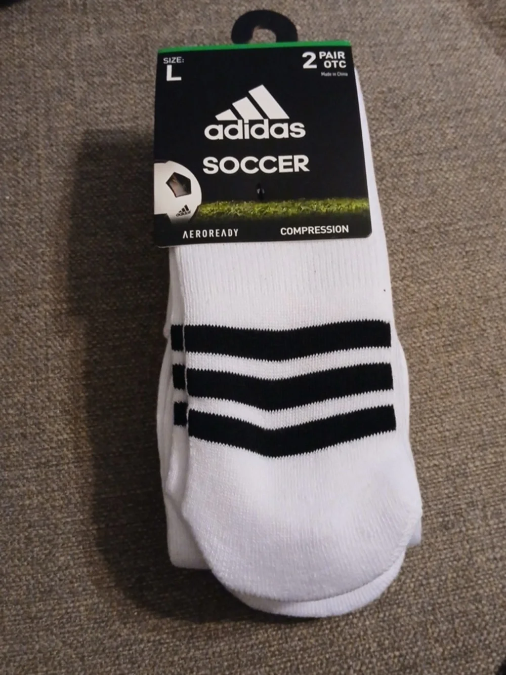 adidas White Athletic Soccer OTC Socks with Black Stripes